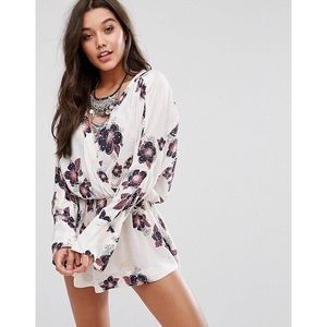 Free People Tuscan Dreams Wrap Floral Tunic Blouse Size Small